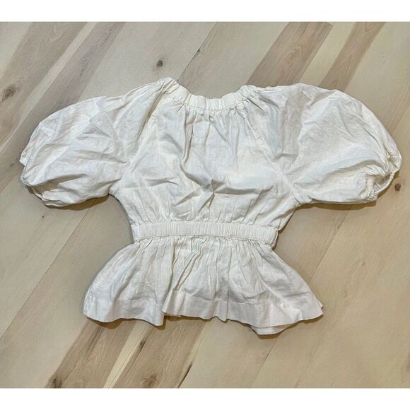 Abercrombie & Fitch Linen Blend Peplum Top Dainty Boho Cottage Peasant Chic - Picture 5 of 11